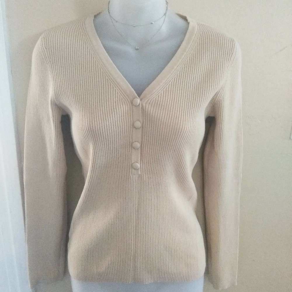 Loft Pullover Half Button Tan Sweater Size Small - image 1
